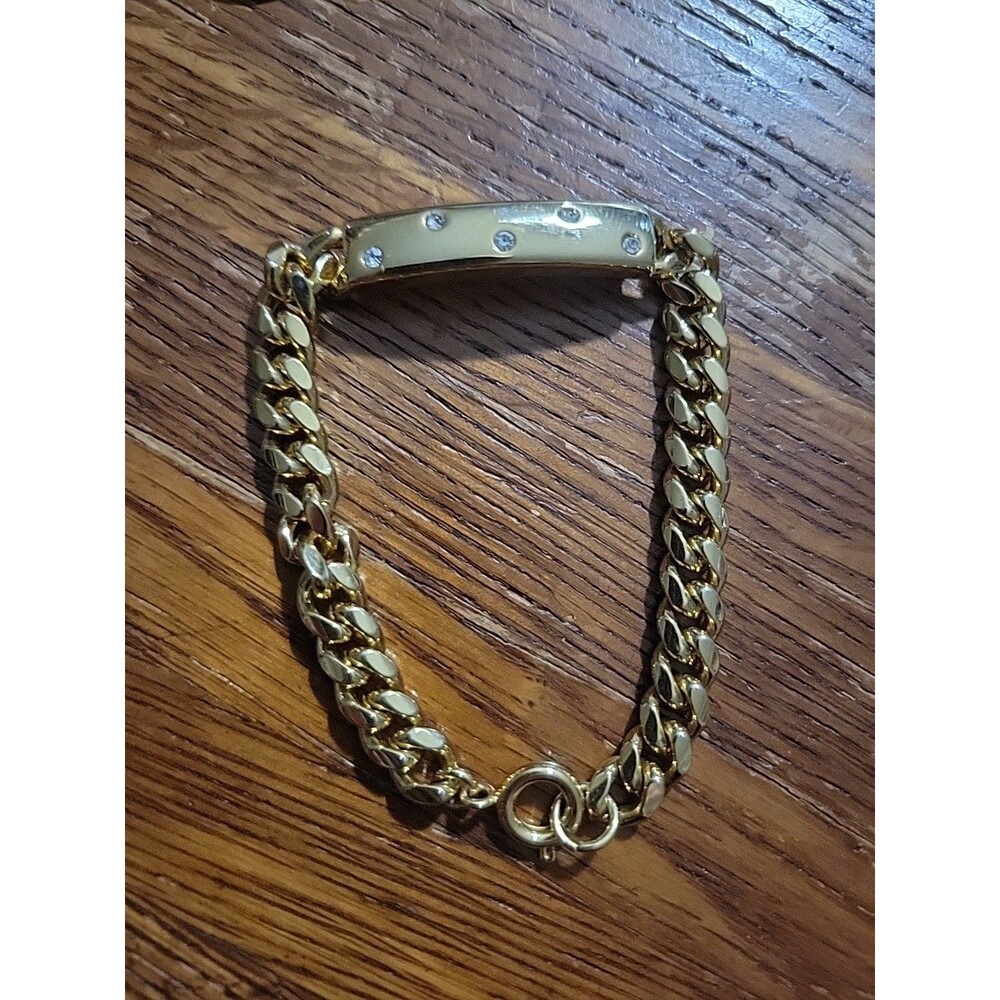 Vtg Liz Claiborne Bracelet Gold Tone Link Rhinestone Bar Statement